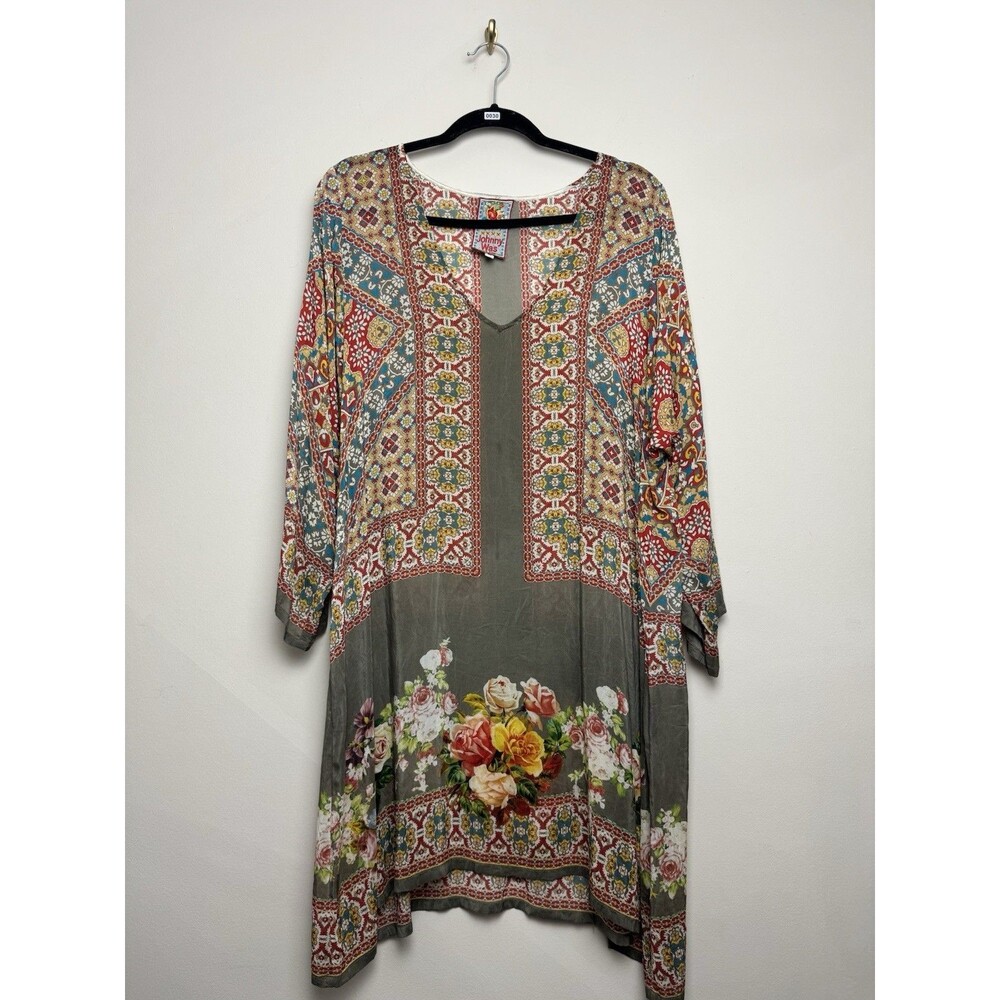 Johnny Was Womens Tunic Top Size XL Rayon 3/4 Sleeve Printed V Neck Long - Picture 2 of 6